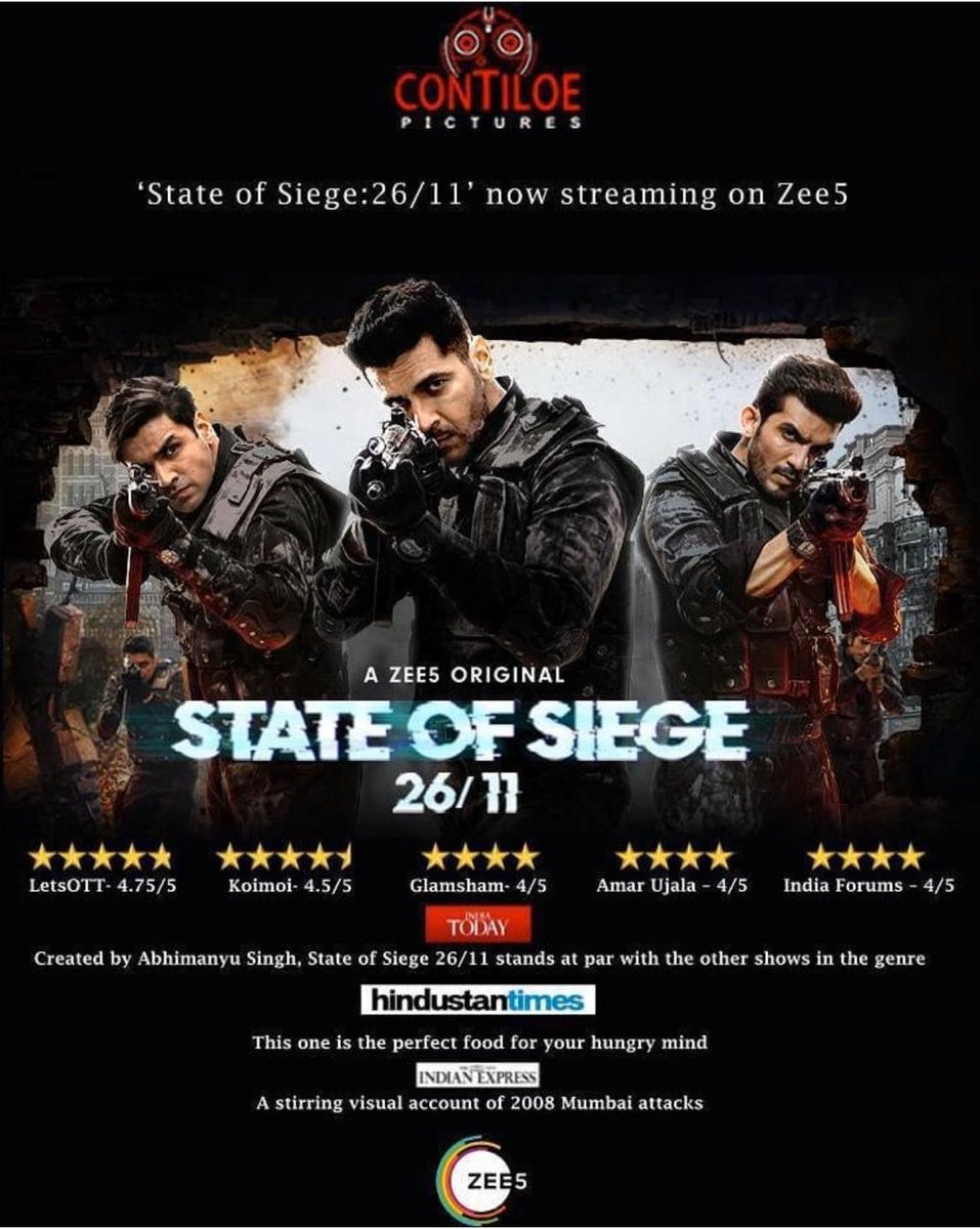 Bharat Mata ki jai !! What a brilliant series #StateofSeige is superb. Wonderful performance by @ArjanTalkin, it was amazing. :) #SahaskiVijay All the best to @tarunkatial @Thearjunbijlani @vivekdahiya08 @mukulldevv @aslidivyakumar @Contiloe1 @RaviSinghal25 @ZEE5Premium