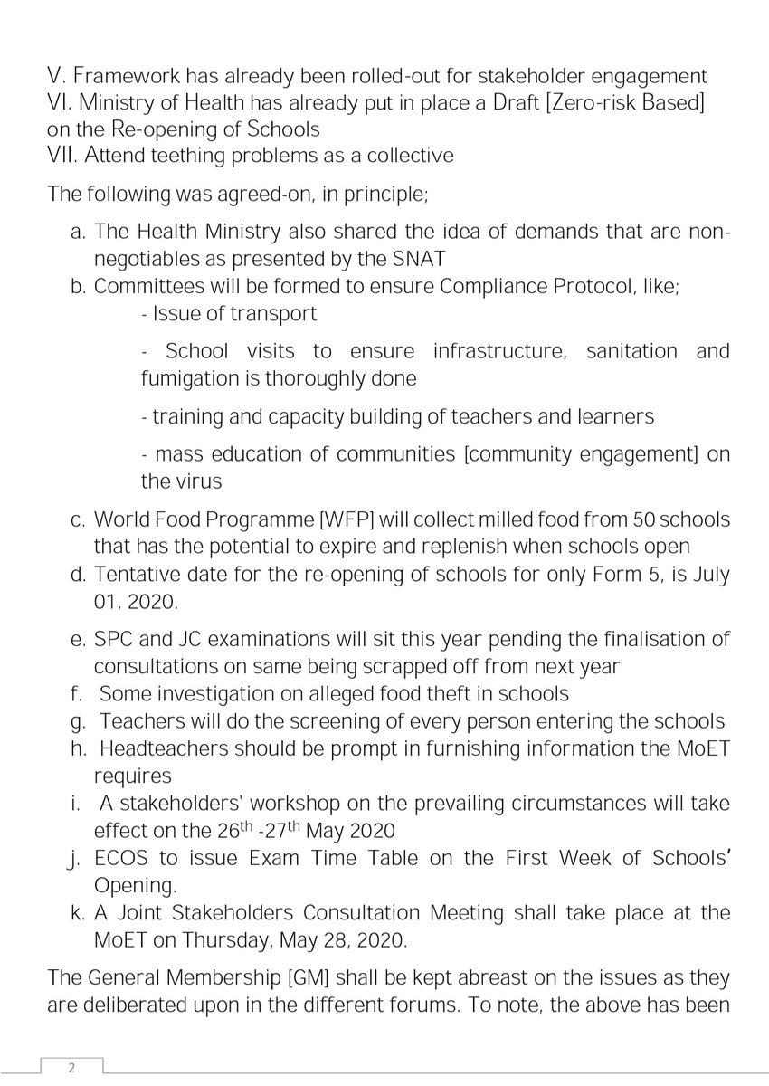 SnatSwaziland's tweet photo. The SNAT had a meeting with that MoET on Wednesday to discuss possibility of schools reopening. Report of that meeting below. More discussions on Thursday, 28.05.2020.@EIRAFRICA @SadtuNational @SwaziMedia @SwaziNews #SafetyFirst #LivesFirst https://t.co/26Np3cNSnt