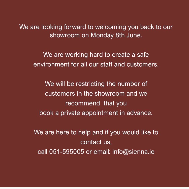 SiennaHF's tweet photo. Looking forward to welcoming all our customers back from 8th June. Please contact us to book a private appointment. https://t.co/oyKAUEcane