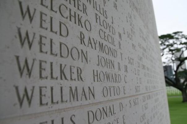 I remember those inscribed on the walls at the American cemetery in Manila (visited twice), especially Capt. Ryan McCown, whose bones we saw at his F-4U Corsair crash site in Papua New Guinea.