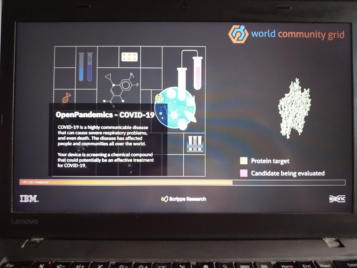 #OpenPandemics project running on my laptop <a href="/WCGrid/">World Community Grid</a> @IBMorg <a href="/ArvindKrishna/">Arvind Krishna</a>