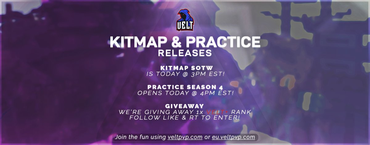 VeltPvP's tweet image. The Summer Update begins today ☀️

★ The network will open @ 2PM EST

★ KitMap SOTW @ 3PM EST
★ Practice Season 4 opens @ 4PM EST

In celebration, we're giving away the following:
★ 1x Velt+ Rank

To enter simply Follow, Like &amp;amp; RT!