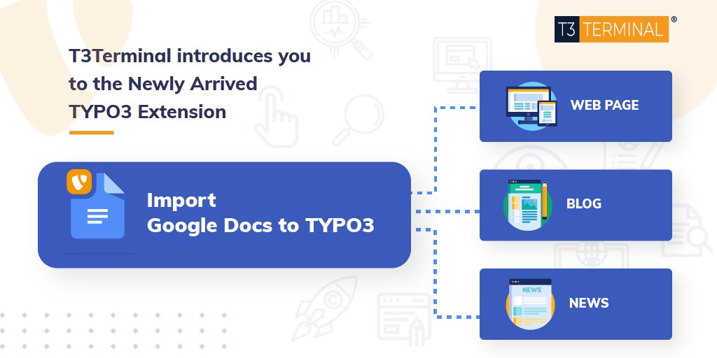 t3planet's tweet photo. A new #TYPO3 Extension to Import #Google #Docs to TYPO3 is out!🤩

The #First_Ever feature-rich #TYPO3 solution is out to import your Google Docs to your TYPO3 pages, news, and blog in just one-click. 
 
https://t.co/fIBIvSyNig

#T3Terminal
#T3Extension https://t.co/lEjE17cmCo