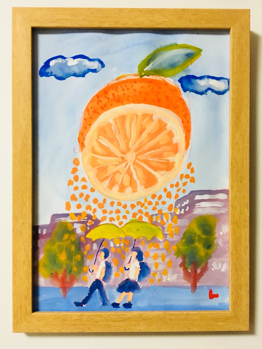 Lioncider しとしと オレンジジュース Illustration Drawing Orangejuice Rain Rainyseason Umbrella Student Town Image Art Colorful Acrylicpaint Picture Painting イラスト アート カラフル 絵 イラストレーション