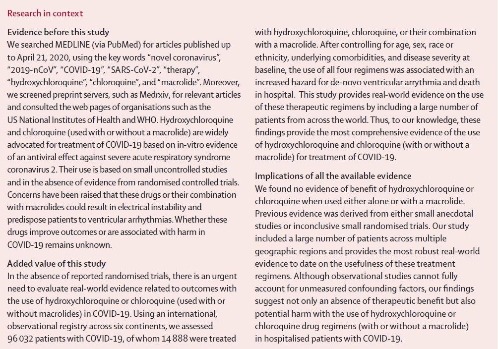 NEW Research—No evidence of benefit for  #chloroquine and  #hydroxychloroquine in  #COVID19 patients, urgent randomised trials are needed: finding from a large observational study of nearly 15,000 patients with  #COVID19 & 81,000 controls  https://hubs.ly/H0qMlXr0 Thread (1/4)
