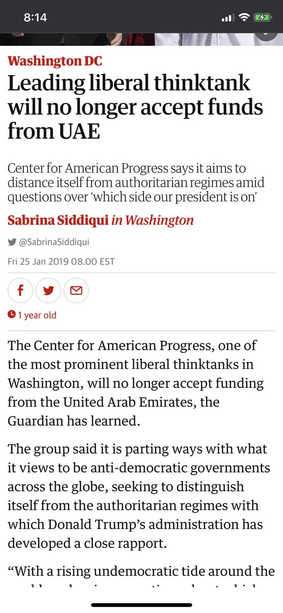 So why does she single me out when neither story I wrote about Reade is in question? (I reported she tried to get Time’s Up to help her, and found the Larry King call.) It’s not a coincidence that a story I broke last year cost her think tank millions from the UAE.