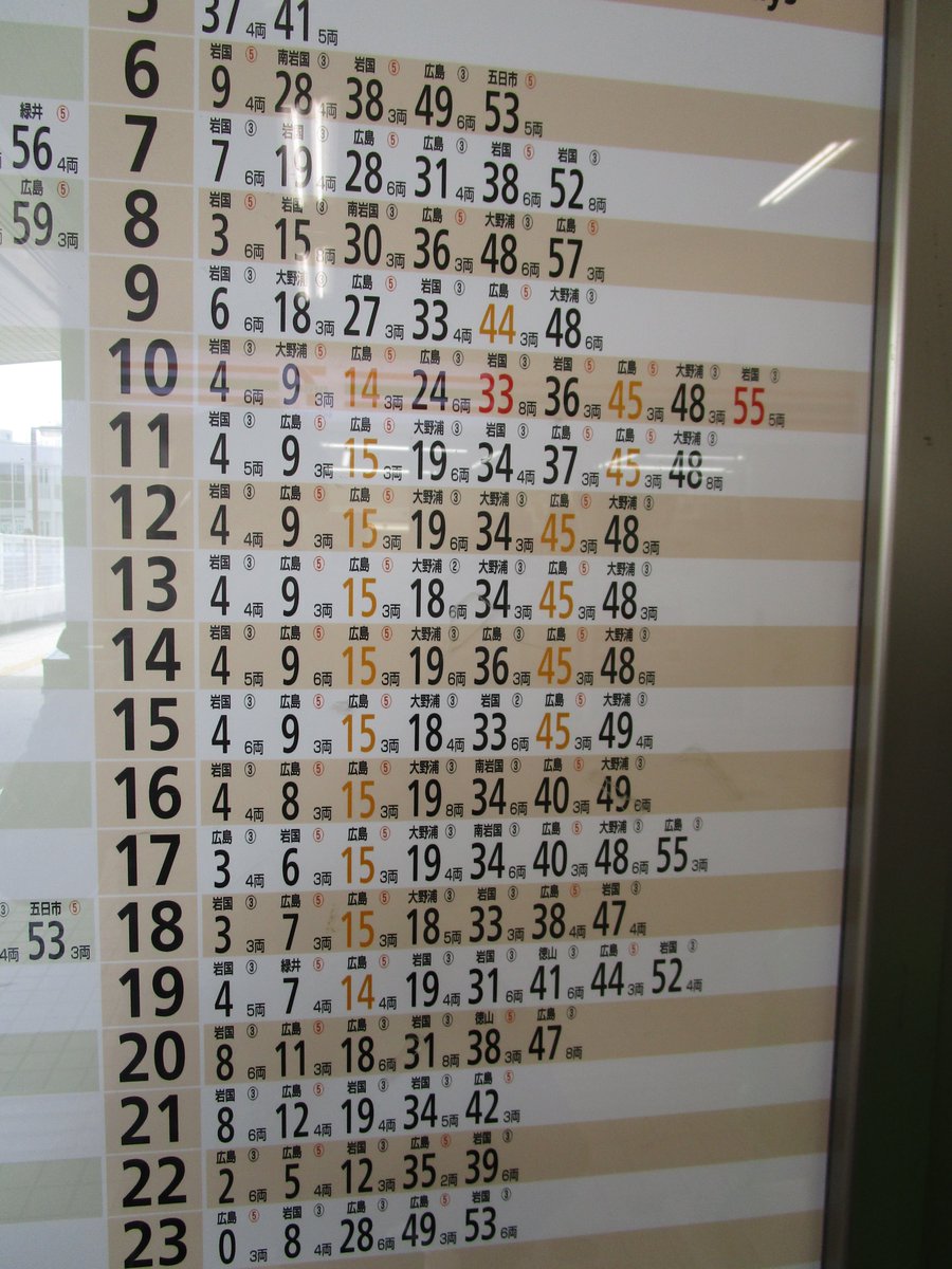 JR広島駅可部線、山陽本線西条方面 JR海田市駅 山陽本線広島方面 時刻表