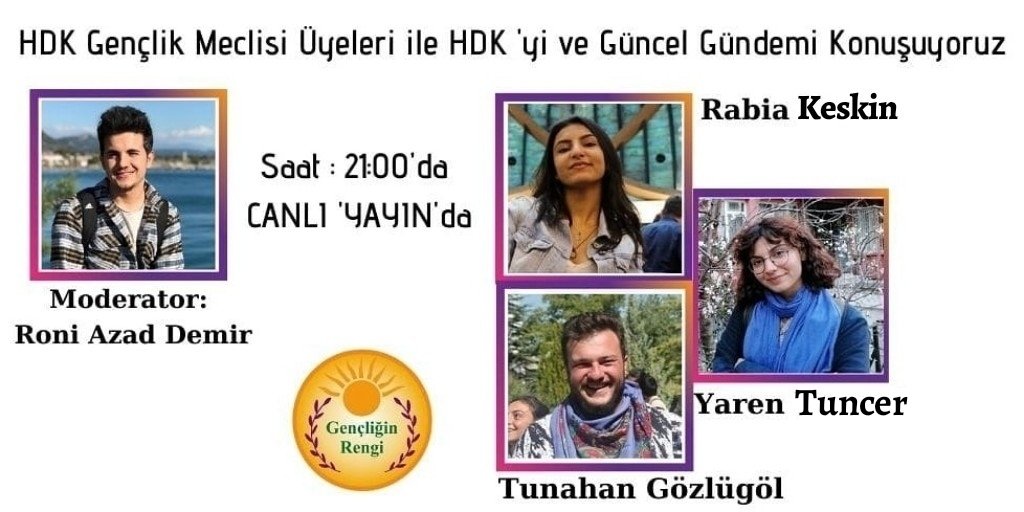 HDK Gençlik Meclisi Üyeleri ile HDK'yi ve güncel konuları konuşacağımız programımızı izlemeyi unutmayın.

🗓️ Yarın (23 Mayıs)
⏰ 21:00'da Canlı Yayında