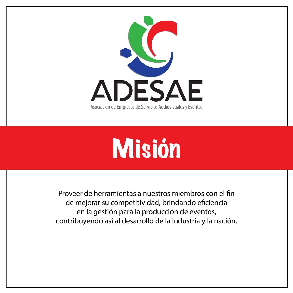 AdesaeRd's tweet photo. Proveer de herramientas a nuestros miembros con el fin de mejorar su competitividad, brindando eficiencia 
en la gestión para la producción de eventos, contribuyendo así al desarrollo de la industria y la nación.

#crecemosjuntoati #audiovisuales #servicios https://t.co/edLQugfOyI
