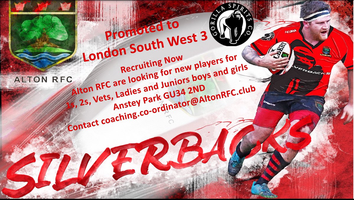 When we get back to playing come and join <a href="/AltonRugby/">Alton Rugby Club</a> for your rugby.  If you are aged between 6 and 99, experienced or novice, or just want to enjoy a beer, <a href="/gorillaspirits/">Gorilla Spirits</a> gin or a soft drink come and join us at Anstey Park! #silverbacks #redbellies #rugby #fun