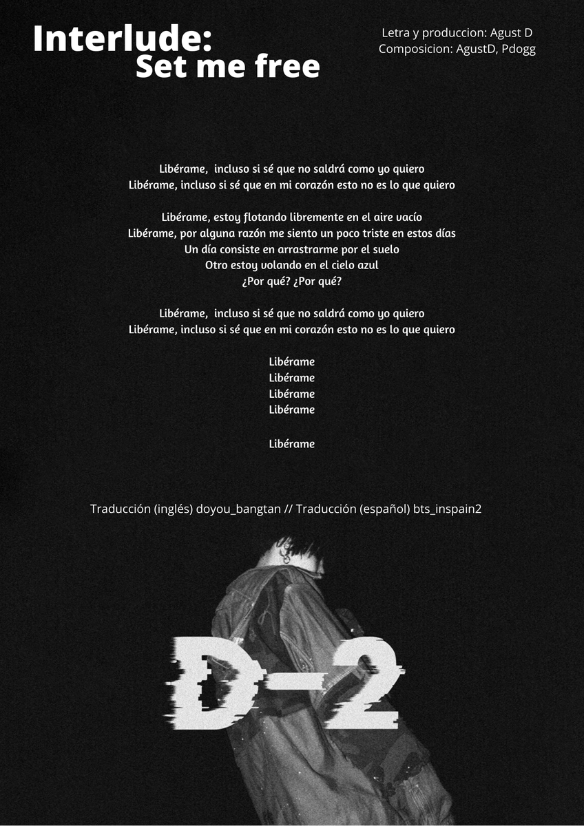 BTS_inSpain2's tweet photo. [TRAD] #Interlude_SetMeFree  #D_2

🎧https://t.co/fGhISAS4BZ
☁️https://t.co/w6HGvMUv7h
🍎https://t.co/2L71k1iD5A
📀https://t.co/WXypB4QV6d
📊https://t.co/T5xYIQ3w30
💿https://t.co/a8MxBpTsCd

@BTS_twt 
 #AGUSTD2 

-🦄🍍❄️ https://t.co/8weTe5mZJ9