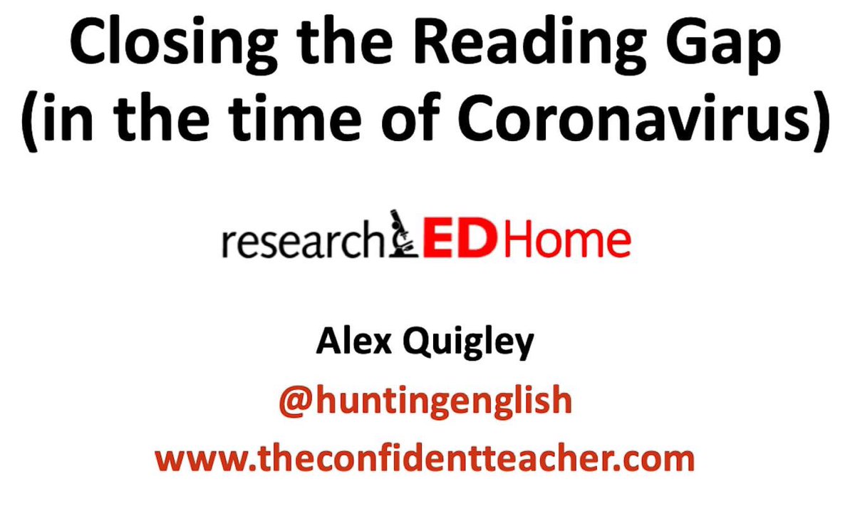 *NEW POST*

'Closing the Reading Gap: ResearchED Home'

You can find the video link, a copy of the presentation, and a range of easy links for the research cited in the talk:

theconfidentteacher.com/2020/05/closin… <a href="/researchEdhome/">researchEDHome</a>