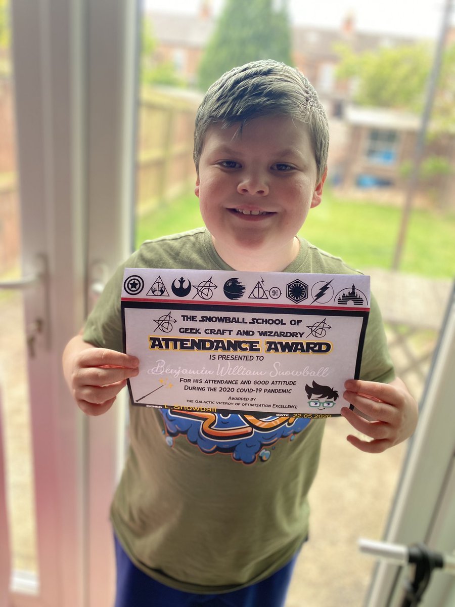 LadySnowBubbles's tweet photo. Attendance awards for Alex and Benji for the School of Geek craft and Wizardry 😏 They have both put them up in their rooms ! @Neil_McAvoy @ClaveringTS27 #claveringfamily #claveringathome https://t.co/5UbS7EIrg4
