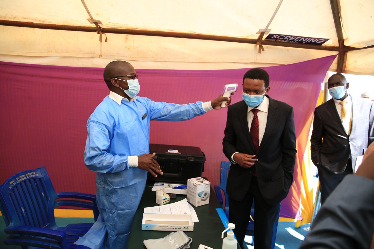 DrAlfredMutua's tweet photo. Today I hosted the Cabinet Secretary for Health, Hon. @mutahikagwe19 in Machakos during his visit to evaluate our level of preparedness in dealing with the Corona Virus pandemic. #CovidMachakosBriefing https://t.co/PB5rxFbldH