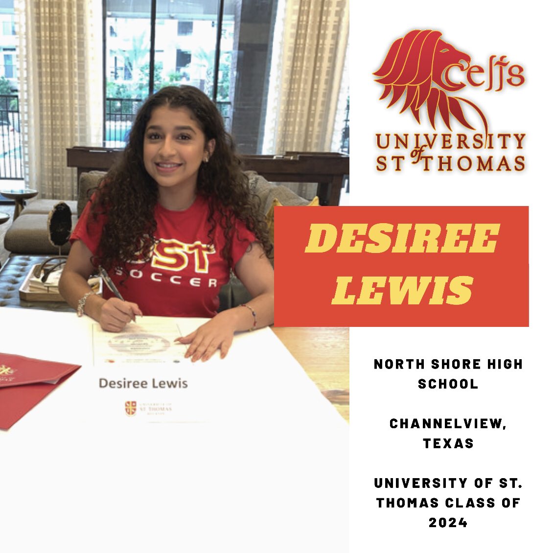 USTWSoccer's tweet image. Another Lewis is joining the University of St. Thomas! Excited to have you Desiree!! ⚽️🦁 #USTWS || #USTBound