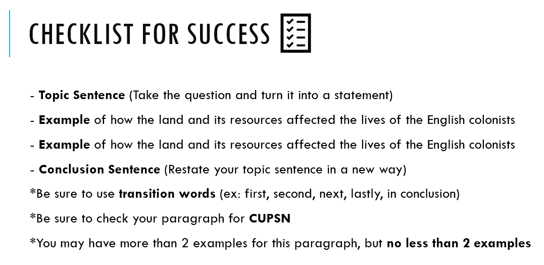 Our S.S. lesson this week focused on the Q "How did the land/resources affect the lives of the English colonists?" We discussed how to make &amp; support a claim w/ evidence from multiple sources &amp; use the checklist for success to help with the Show What You Know ✅ #WeAreVincentFarm
