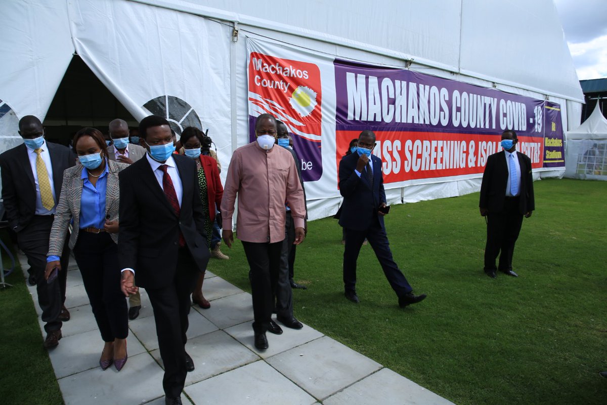 DrAlfredMutua's tweet photo. I took the Cabinet Secretary on a tour of our COVID-19 testing and isolation Centre situated at the Kenyatta stadium. The unique tented centre is dived in two sections to accommodate both female and male patients, and is adequately supported with heaters to warm the facility. https://t.co/MwZQbzMqUb