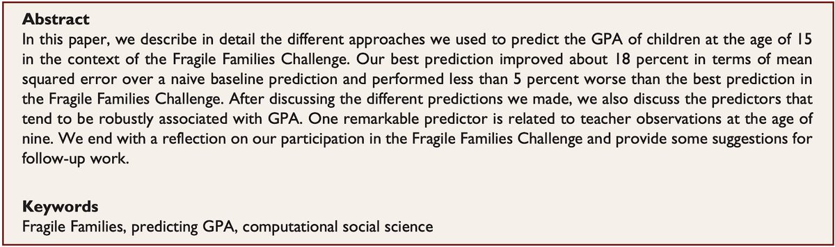Raes. "Predicting GPA at Age 15 in the Fragile Families and Child Wellbeing Study."  @TiUEconomics  https://doi.org/10.1177%2F2378023118824803