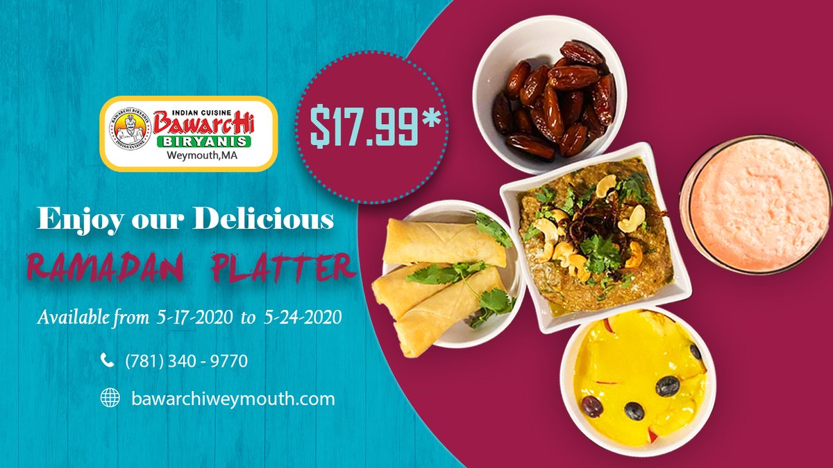 BawarchiMA's tweet photo. Make it a Ramadan to remember with our platter that is completely packed. Available from 17th May to 24th May 2020. Order Now at
https://t.co/2dhcIKQqsy

#ramadanplatter #ramadanspecial #ramadan #bawarchiramadanplatter #orderonline #bawarchihaleem #haleem #bawarchibiryanis https://t.co/QrZAfOtYhE