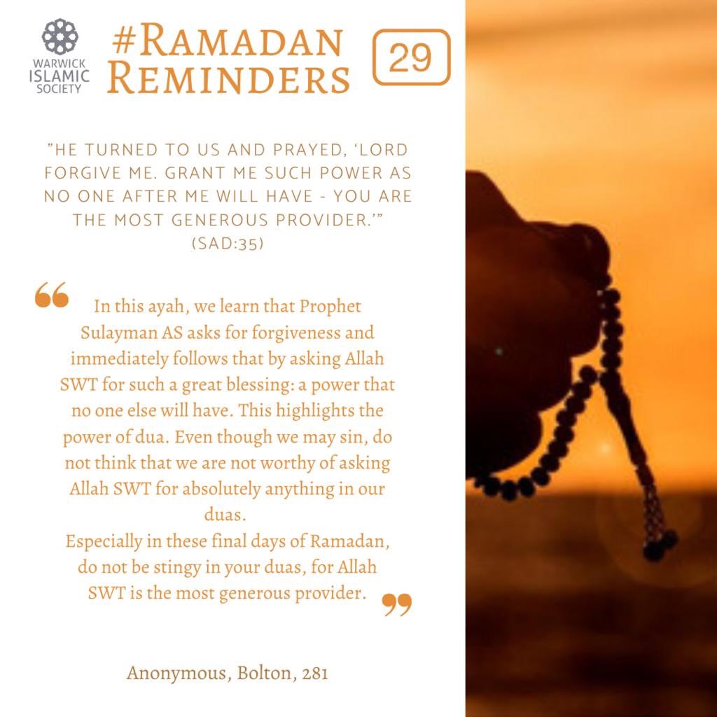 WarwickISoc's tweet photo. Day 29 Ramadan Reminder https://t.co/fL6djYzfWe