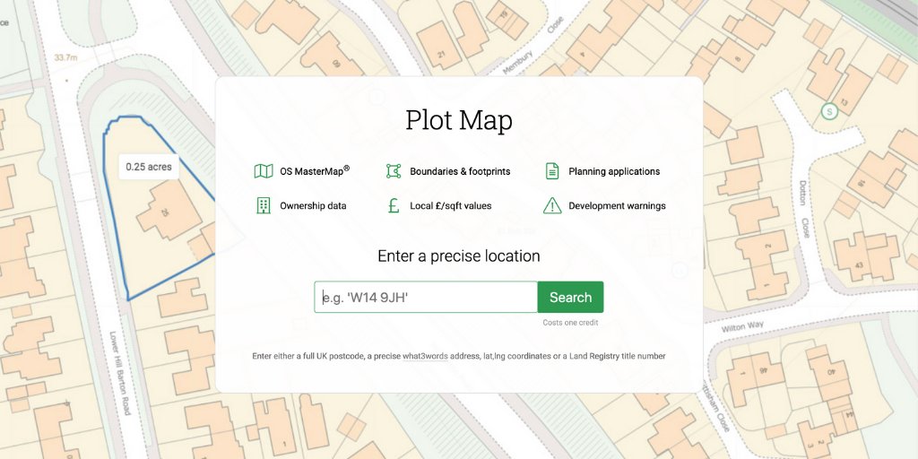 screen grab of propertydata.co.uk's plot map search