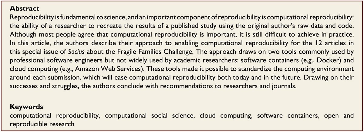 Liu and Salganik. “Successes and Struggles with Computational Reproducibility: Lessons from the Fragile Families Challenge.”  @dayvidliu  @msalganik  https://doi.org/10.1177%2F2378023119849803