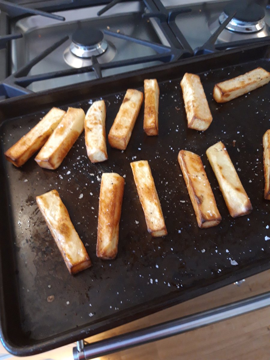 Step 6: chips. I'm going for blanched and oven baked Maris Pipers in a jenga formation, but a tiny flowerpot or metal pen holder from IKEA will do.