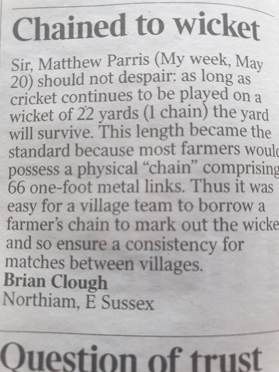 StartLicensing's tweet image. Bit of #cricket history explained by Brian Clough in The Times today. Love the letters page ! 
#22yards = #1chain