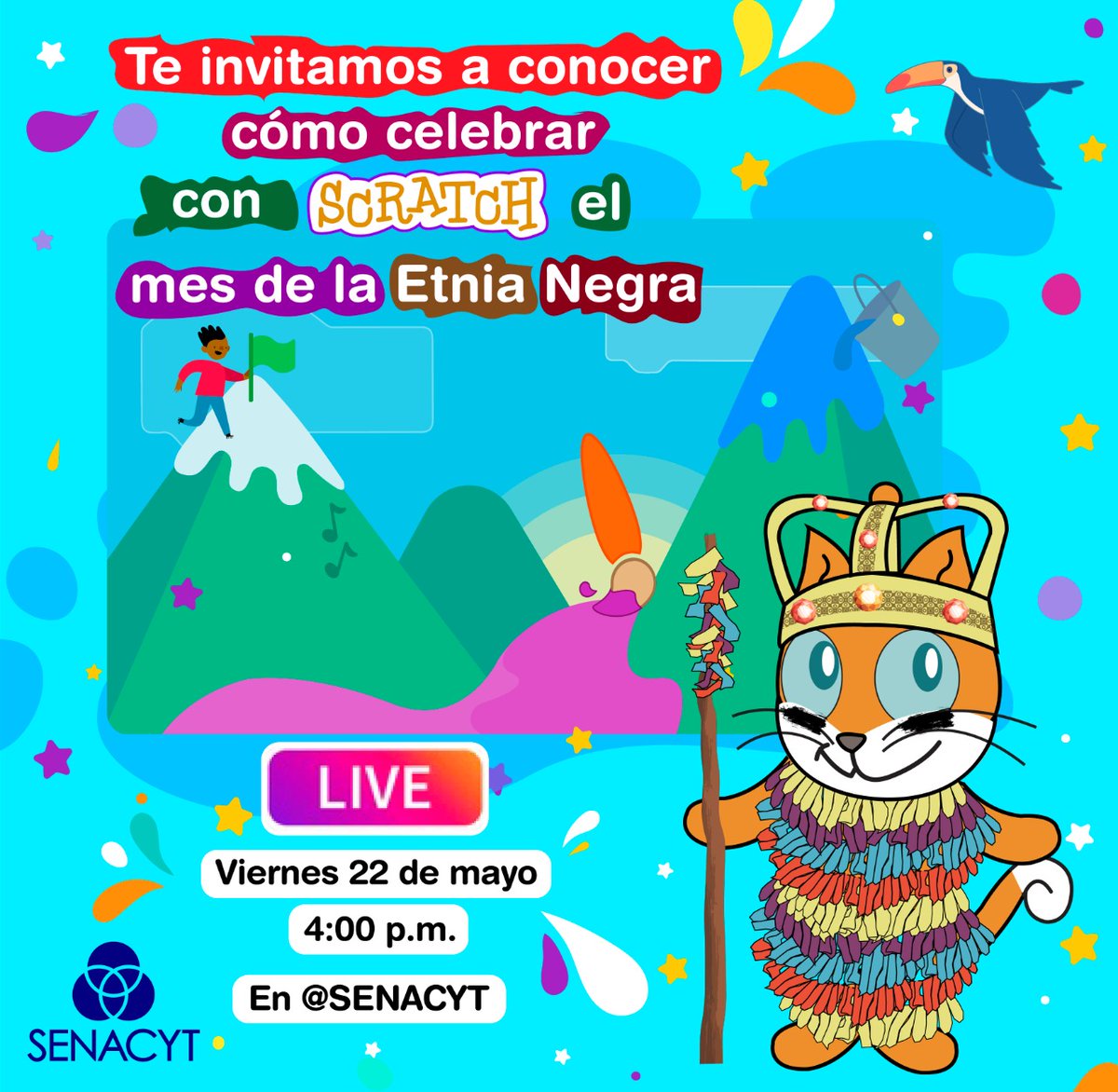senacyt's tweet photo. HOY| a las 4:00 pm tienes una cita con nosotros en nuestro live de instagram @senacyt para que conozcas los detalles de como celebrar en tu casa el Mes de la Etnia Negra con #Scratch
👉🔗https://t.co/QeSBrXoszB
#ScratchDayMonth #edúcatedesdecasa #scratch https://t.co/kdUjnYT2dZ