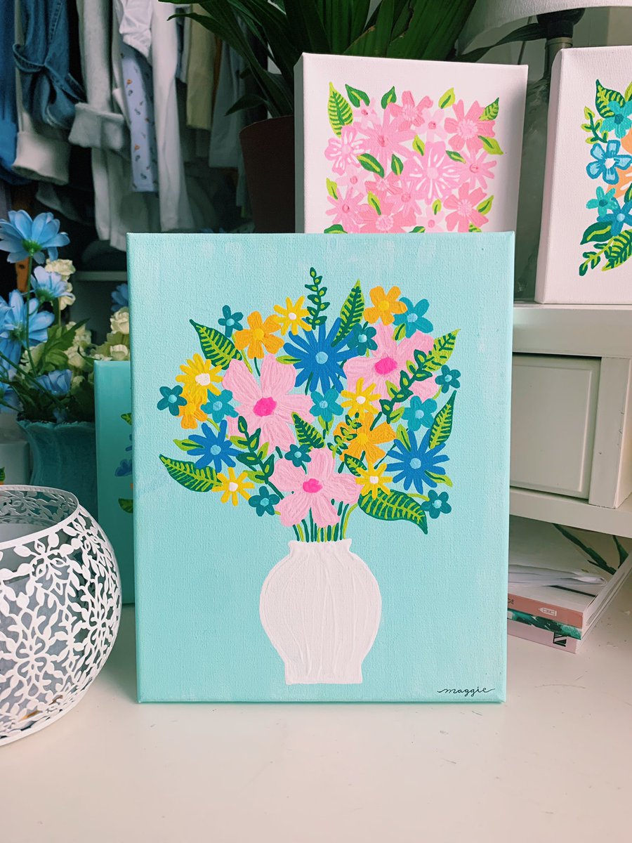 I’ll start  I’m maggie! I’m 19 and I create floral and botanical inspired acrylic paintings, art prints and stickers! My shop is  http://maggiekristine.com   you can use code ‘Twitter’ for 15% off 