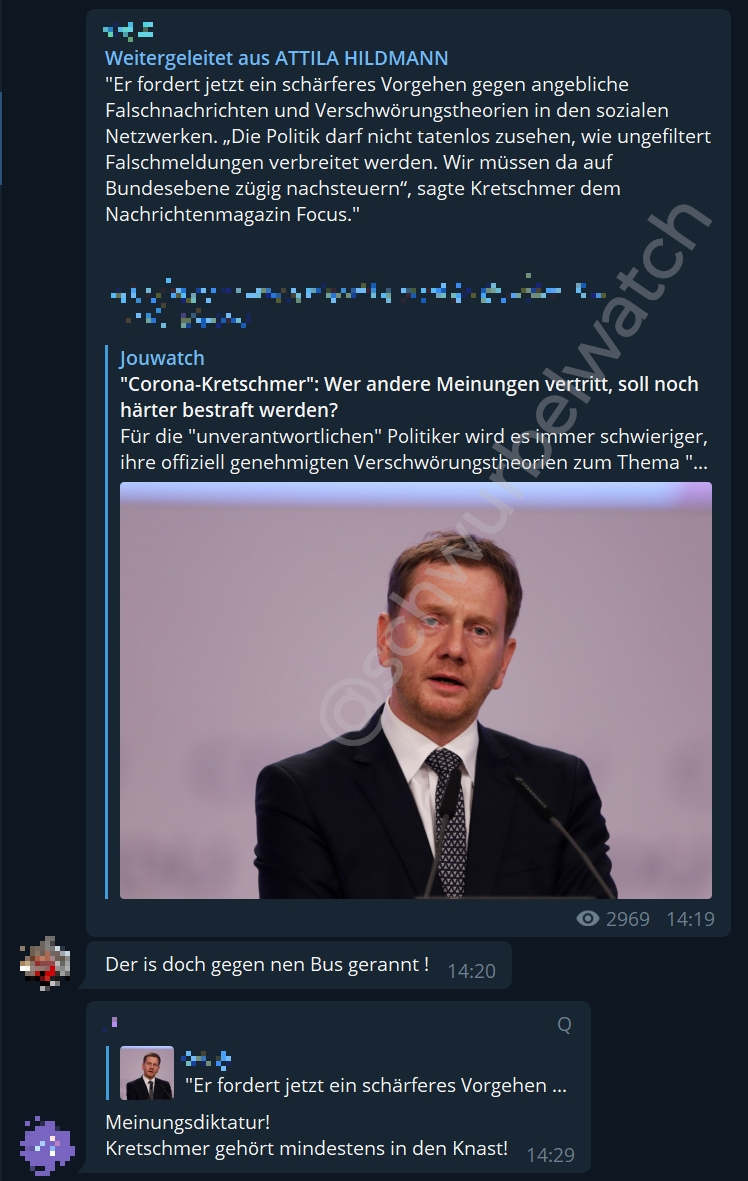 schwurbelwatch's tweet photo. Wunderschönes Beispiel wie Tatsachen verdreht werden.

Aus

"... fordert schärferes Vorgehen gegen angebliche Falschnachrichten und #Verschwoerungstheorien [...]"

wird

"Wer andere Meinungen vertritt, soll noch härter bestraft werden?"

Typisch #JouWatch.

Hauptsache schwurbeln. https://t.co/B8HyPYkUFO