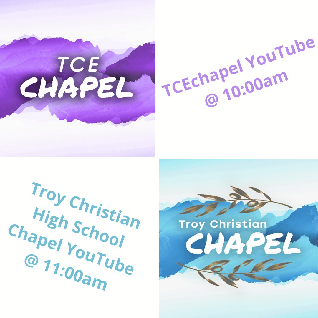 Join us today for our last chapels of the year! The elementary chapel will be our 6th grade recognition at 10:00am. The JH/HS chapel will be at 11:00am.