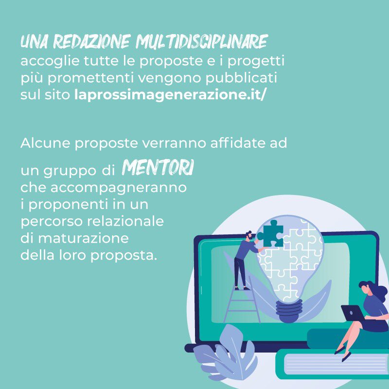 Happy2Network's tweet image. 📌 Suggeriamo questa bella iniziativa promossa da @Generativita.

#laprossimagenerazione nasce con l’obiettivo di raccogliere idee e progetti dalla “nuova generazione”. 
🌍🤝

𝗦𝗰𝗼𝗽𝗿𝗶 𝗶𝗹 𝗽𝗿𝗼𝗴𝗲𝘁𝘁𝗼:👇
bit.ly/2Tr9EOU