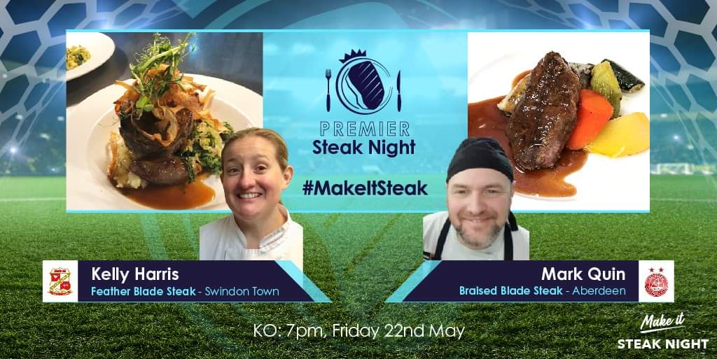 After a hard morning in the kitchens look at these spectacular #steaknight dishes
Remember to Vote ❎ 
 <a href="/KellyHa2607/">Kelly Harris-Wiltshire</a> <a href="/Official_STFC/">Swindon Town Football Club</a>   V #MarkQuin <a href="/AberdeenFC/">Aberdeen FC</a> -

it is a battle of the #featherblades tonight to #makeitsteak 2 beautiful dishes