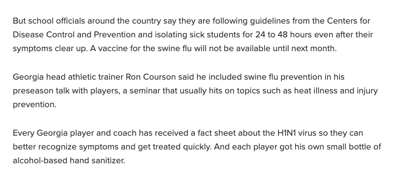 Georgia was educating players on how to prevent the spread and gave out bottles of hand sanitizer to every player -- also noted here - NO vaccine for first 6 weeks of season