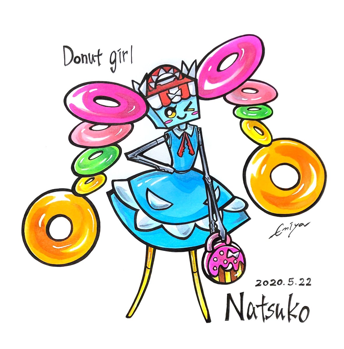 星旅エミヤ Pa Twitter ナツコ オシャレドーナツ系ロボ 本名は円道ナツコ 頭はドーナツボックス 腕がトング そしてドーナツのツインテールとなっている 胸元のトング風リボンにも注目だ ツインテールは気分によって種類を変えたりできる 柄付きとか