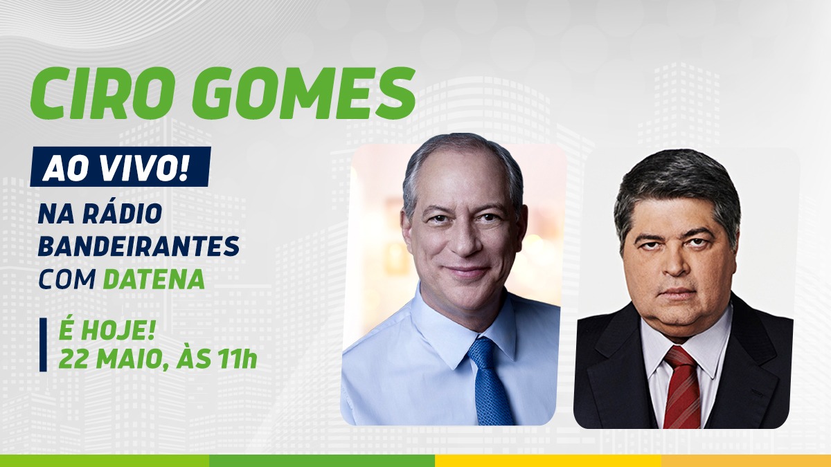cirogomes's tweet photo. Logo mais, 11h, vou conversar ao vivo com @DatenaOficial na @RBandeirantes!

Acompanhe pelo YouTube da Rádio: https://t.co/OuzRb3v81J https://t.co/0C0W2PbEUu