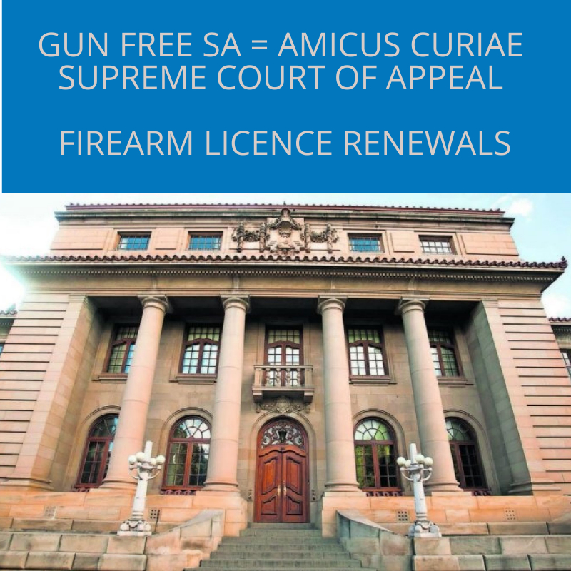 GunFreeSA's tweet photo. Today’s Supreme Court of Appeal hearing on firearm licence renewal system under #FirearmsControl Act just concluded. Appellant: National Commissioner of Police and Minister of Police, Respondent: Gun Owners SA, Amicus: Gun Free SA https://t.co/t9wK82s0BM