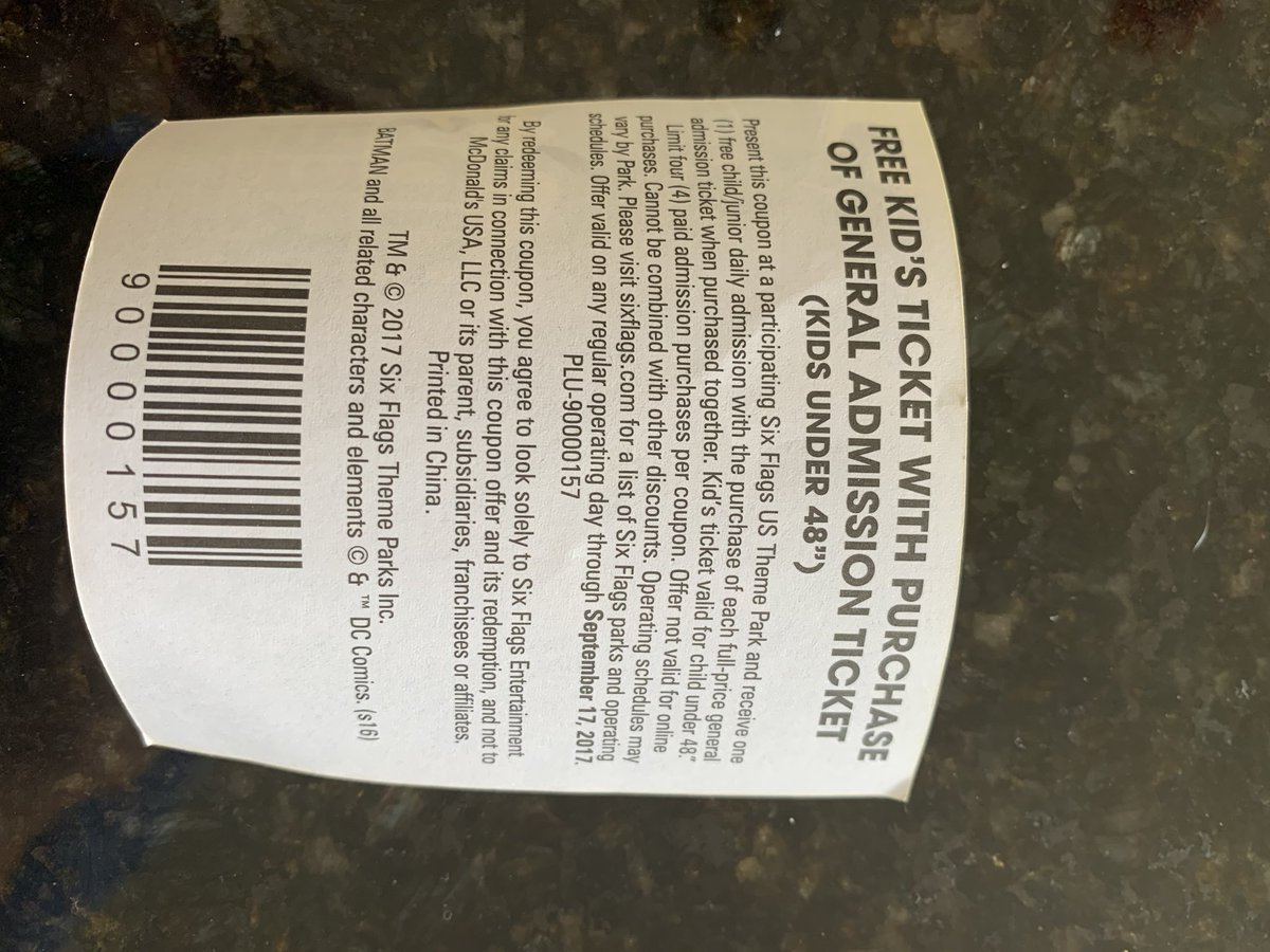 mclaughlin7921's tweet photo. Hey, @McDonalds, thanks for the free passes to Legoland and Six Flags. Too bad it is from 2017. You need to update your Happy Meal toys. https://t.co/sxWEEPtjlu