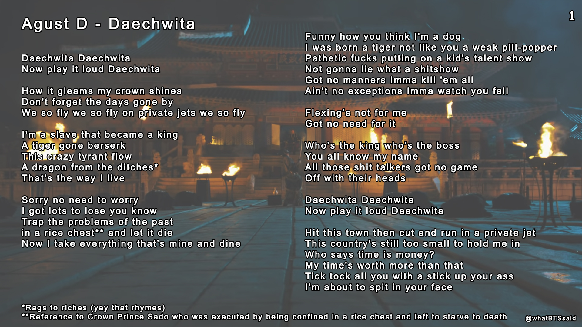 What Bts Actually Said Sur Twitter My Take On The English Lyrics For Daechwita Mv T Co Dxsjm3kvka Bts Twt Agustd Agustd2outnow The Screenshot With Yoongi Is What Ye Olde Men Were Saying In What Bts Actually Said Sur Twitter My Take On The English Lyrics For Daechwita Mv T Co Dxsjm3kvka Bts Twt Agustd Agustd2outnow The Screenshot With Yoongi Is What Ye Olde Men Were Saying In