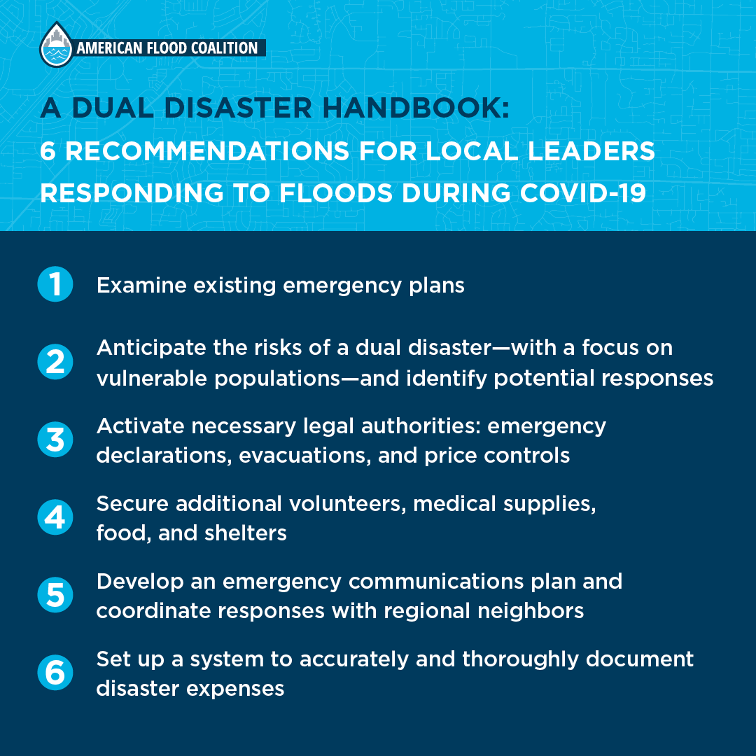 TheH2OInstitute's tweet image. As communities across the U.S. grapple with how to prepare for #flooding during #COVID19, @floodcoalition has released the #DualDisaster Handbook to help local gov leaders navigate these challenges using best practices and case studies. Read more at floodcoalition.org