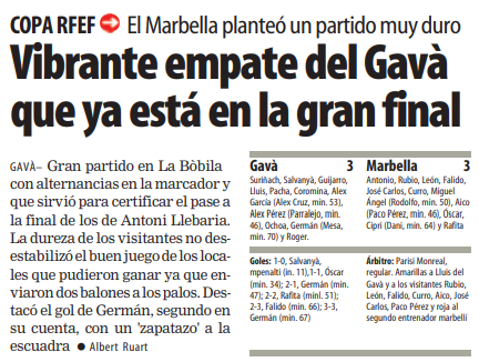 havokcfgava's tweet photo. Tal dia com avui de 2002 el #Gavà empatava davant el Marbella (3-3, global de la convocatòria 7-6) i passava a la Final de la Copa Federació que jugaria davant el @RCCelta "B" 
Gavà 3 - 3 @marbella_fc (@JordiSalvanya, @chermingles
-2- // Óscar, Rafita, Salido) https://t.co/dXzkpv0H82