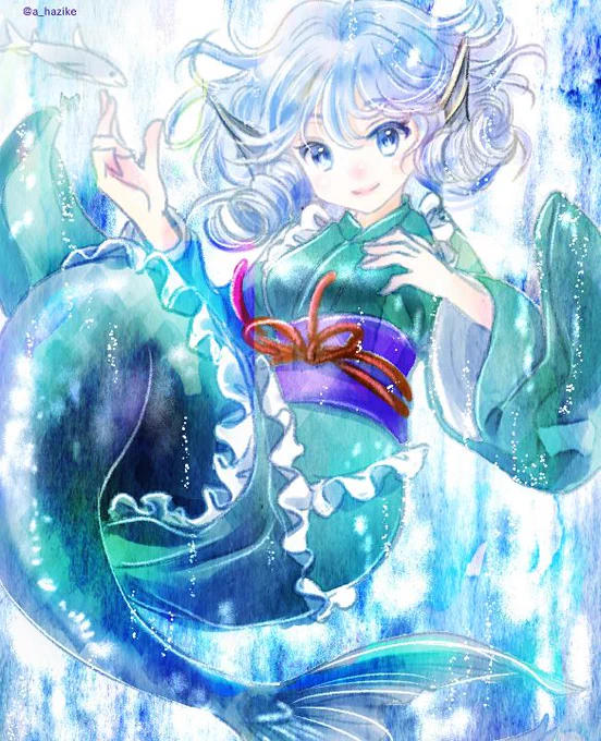 #深夜の真剣お絵描き60分一本勝負 ワンドロでは初描きのわかさぎ姫!!!!!!(+15分) 