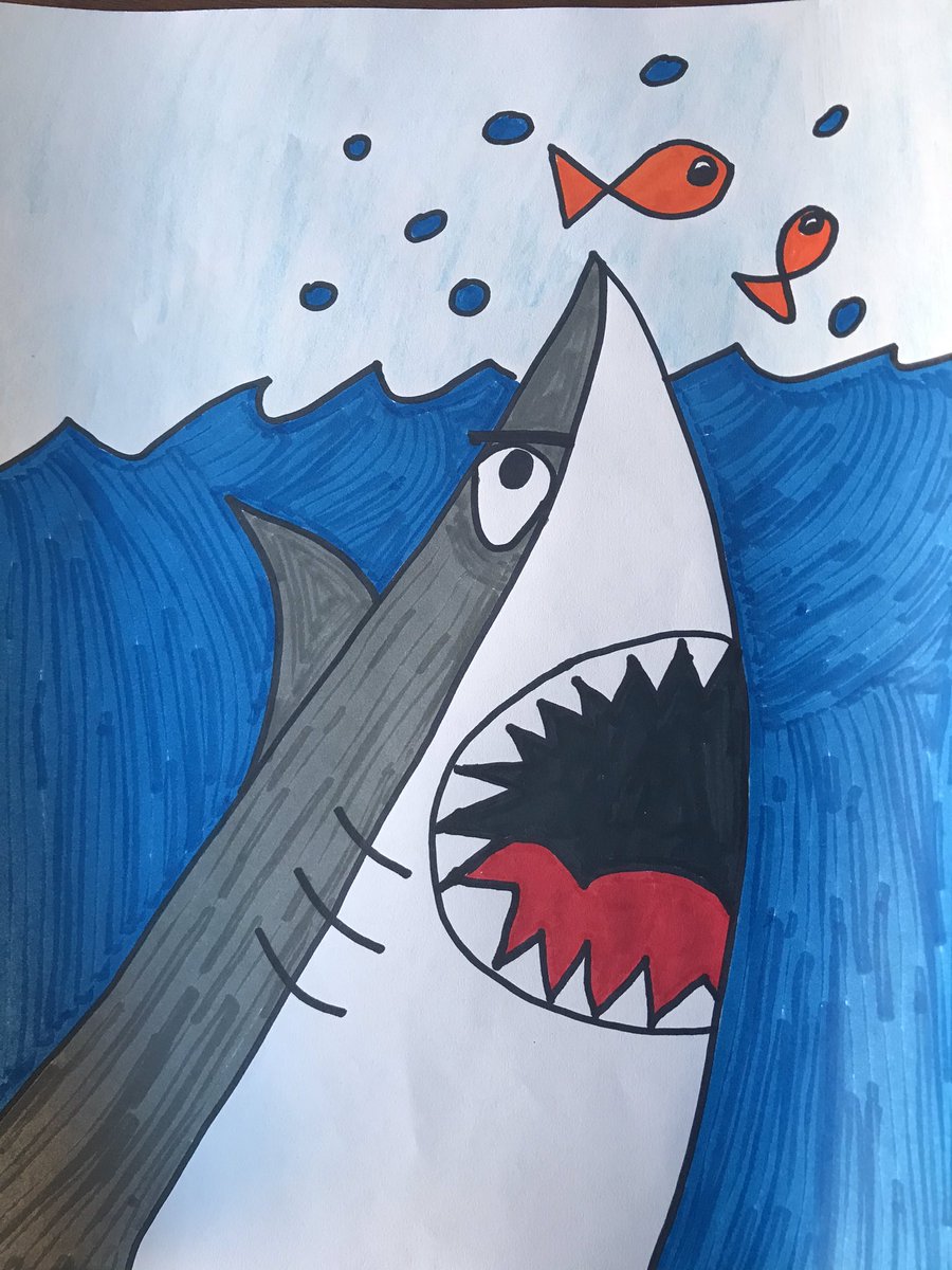 Learning about sharks and creating this shark art during our Fun with Ms. Gajria session today! #FridayFunDay