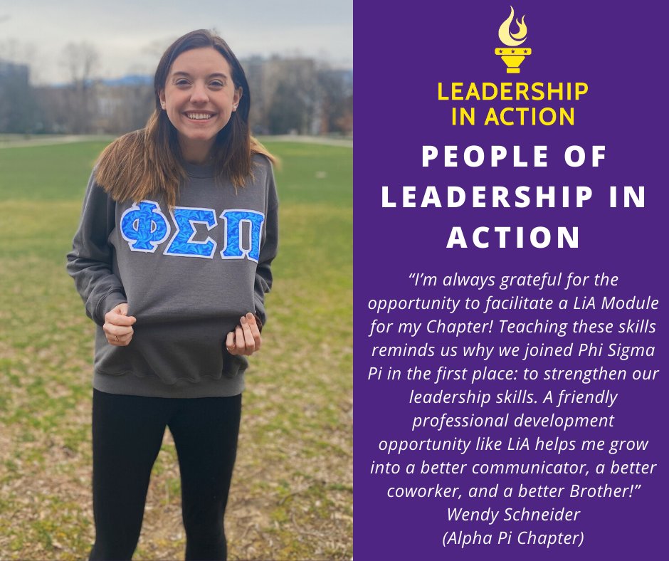 phisigmapi's tweet photo. Wendy Scheider of the Alpha Pi Chapter at Pennsylvania State University is this week's feature for "People of Leadership in Action." #pspleadership
Check out the list of LiA Modules that your Chapter can complete at https://t.co/db7tO9hKAd https://t.co/qTqEPDFmHT