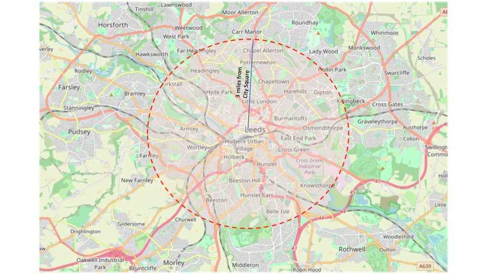 LeedsTours's tweet image. Approx 1 hour to walk to #Leeds City Sq from edge of this circle. 
Open Street Map: richer detail than Google maps for walking routes. Many more short cuts than are well known. 
No need to go to gym before/after work.
No car/bike parking cost/problems.
No queues.
@ConnectingLeeds