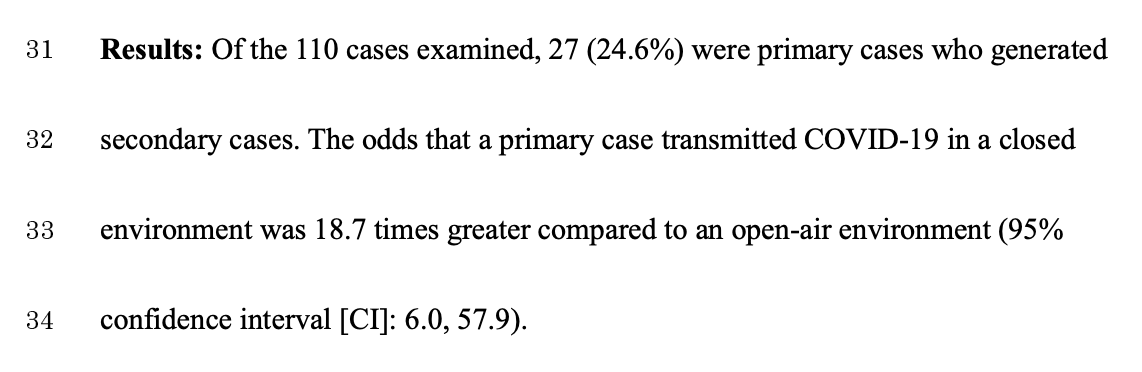 The indoors are riskier—full stop.A Hong Kong survey reviewing 7,324 cases in China found “1 outdoor outbreak."  https://www.medrxiv.org/content/10.1101/2020.04.04.20053058v1.full.pdfA Japanese study estimated odds of indoor transmission to be “18.7X greater" than open-air environments https://www.medrxiv.org/content/10.1101/2020.02.28.20029272v2.full.pdf