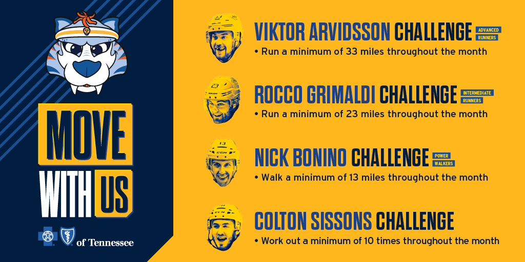 PredsNHL's tweet photo. We LOVE seeing your #MoveWithUsMay progress!
Keep it going โ https://t.co/w9CpXXX2ub
@BCBST | #Preds https://t.co/AOHIMwDbpA