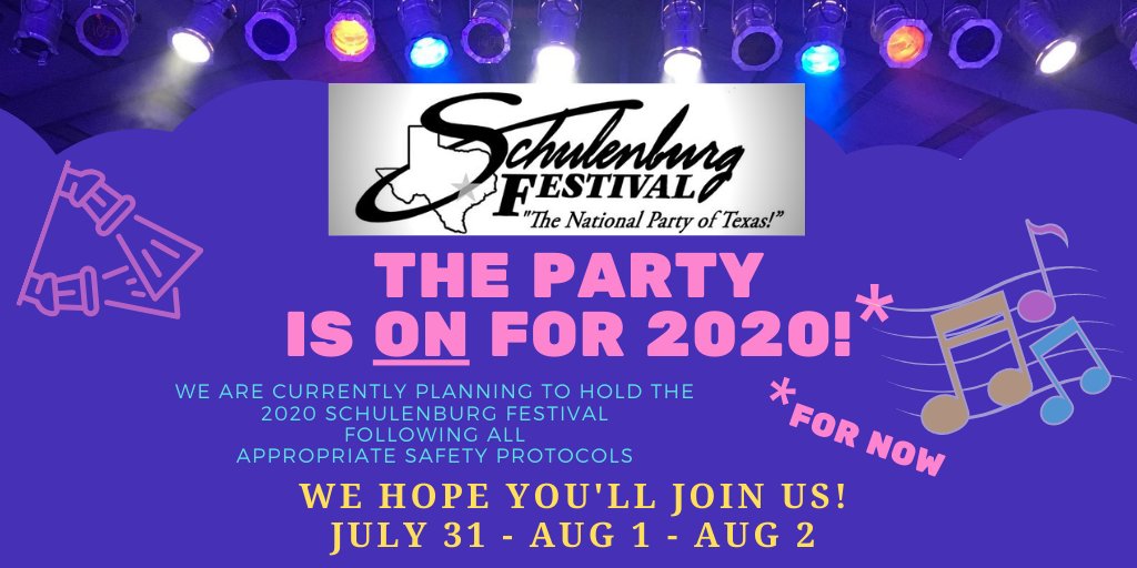 SchulenburgFest's tweet photo. #NationalPartyOfTexas is currently a GO for 2020.  See our full statement on Facebook for more info...Hope to see u there!

https://t.co/geyfUj72vv https://t.co/gKhYBILGo5
