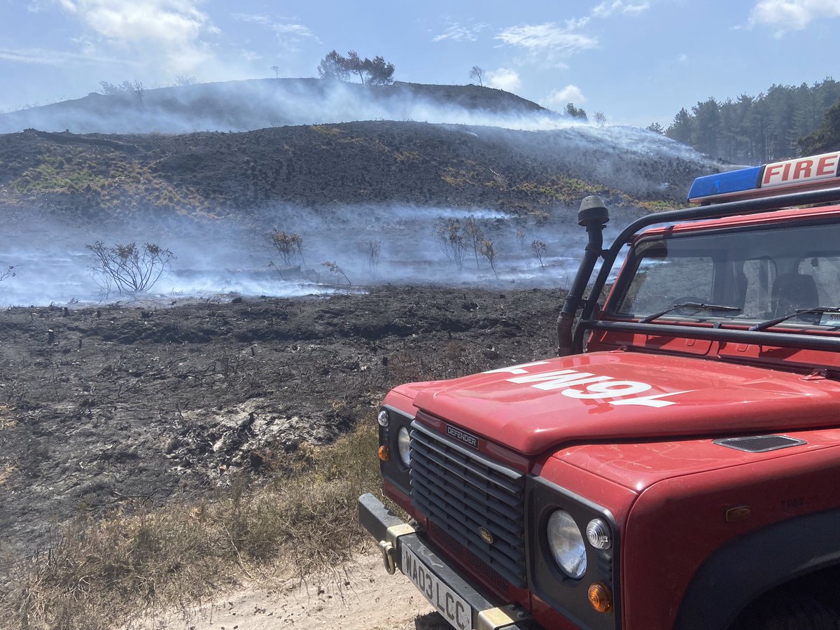 DWFRSSwanageStn's tweet photo. 🚨12:07🚨 

16P4 mobilised to assist with damping down at Wareham Forest. 

As you can see from the pictures taken by our Land Rover crew today, there’s still a lot to do. 

#swanage #dorset #dwfrs #wareham #warehamforest #warehamforestfire https://t.co/Ef32ERHPUF